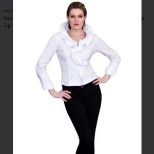 Samuel Dong ivory wired ruffle, zip front elegant top size small